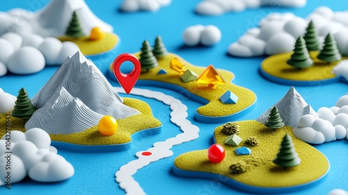 Colorful 3D Roadmap Illustration with Terrain Elements photo