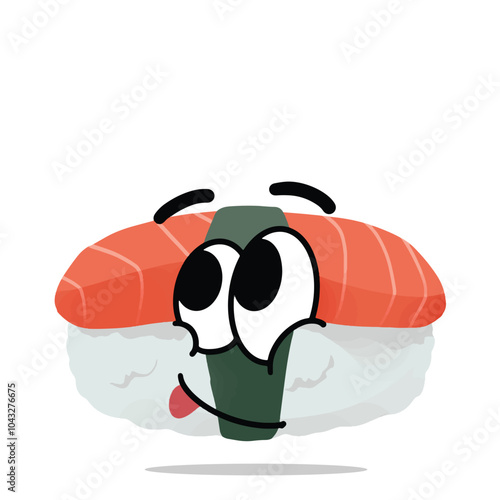 happy japanese sushi mascot character illustration. cute, playful, tasty, and delicious concept. traditional asian food, japan culinary, plating , and seafood themes