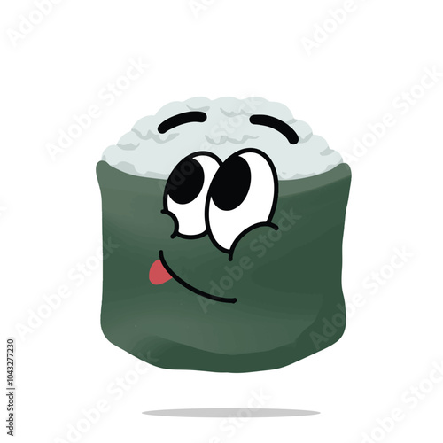 happy japanese sushi mascot character illustration. cute, playful, tasty, and delicious concept. traditional asian food, japan culinary, plating , and seafood themes