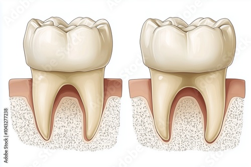 An illustration of a dental crown in two parts, showcasing the components and design of dental restorations for better understanding photo