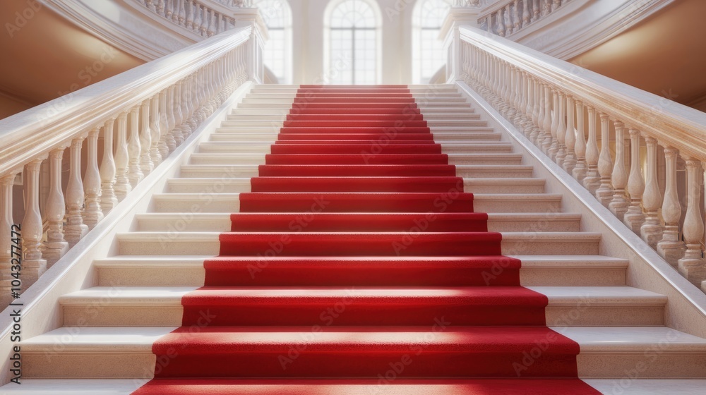 Elegant Red Carpet on Grand Staircase Elegant Red Carpet on Grand Staircase