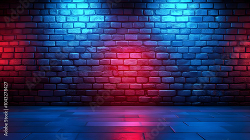 Fototapeta Naklejka Na Ścianę i Meble -  Neon Lights Brick Wall Background Illustration