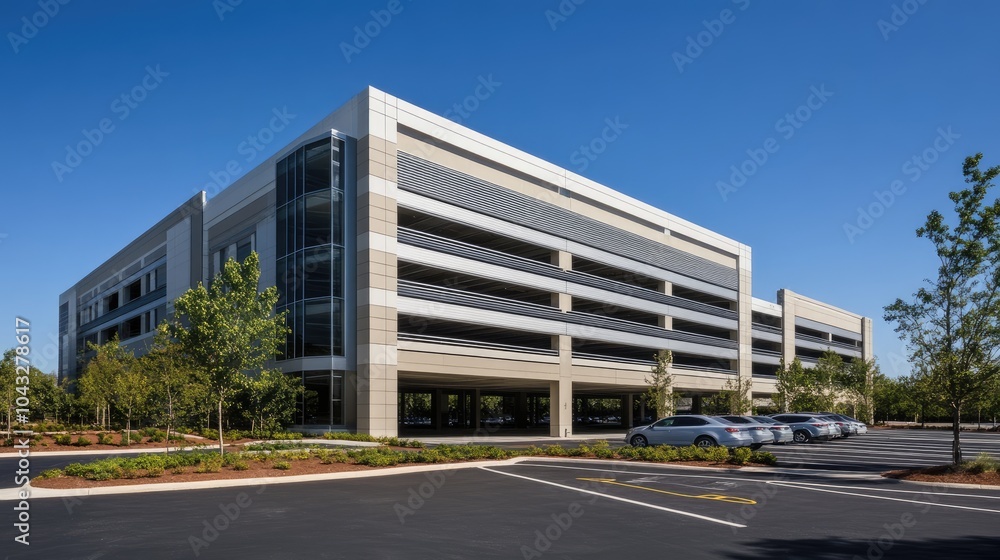 Modern Office Building with Clear Blue Sky Modern Office Building with Clear Blue Sky