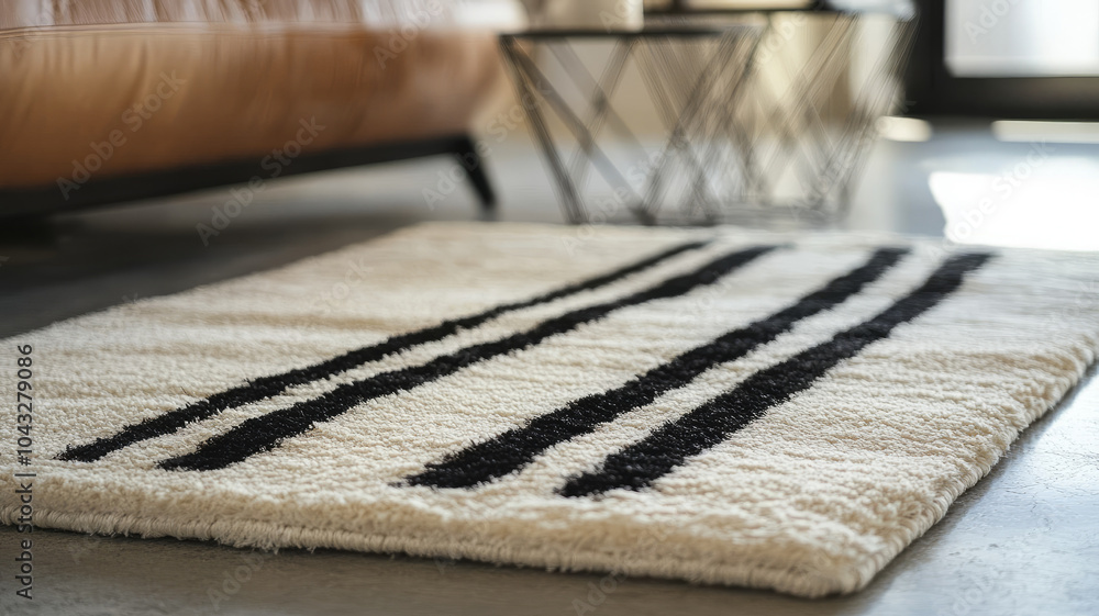 Stylish black and white carpet in modern living room. Stylish black and white carpet in modern living room.
