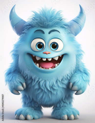 Meet Boo! This adorable, fluffy blue monster is all smiles. His playful horns and bright eyes radiate pure joy and charm. A delightful character design!