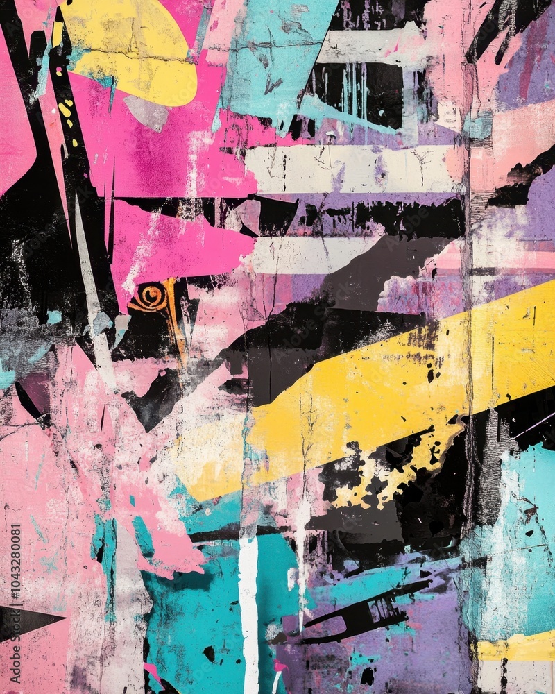Fototapeta premium Vibrant Abstract Urban Artwork on Rugged Surface