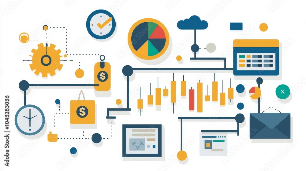 Flat Design Roadmap Illustration with Sections and Graphics Flat Design Roadmap Illustration with Sections and Graphics