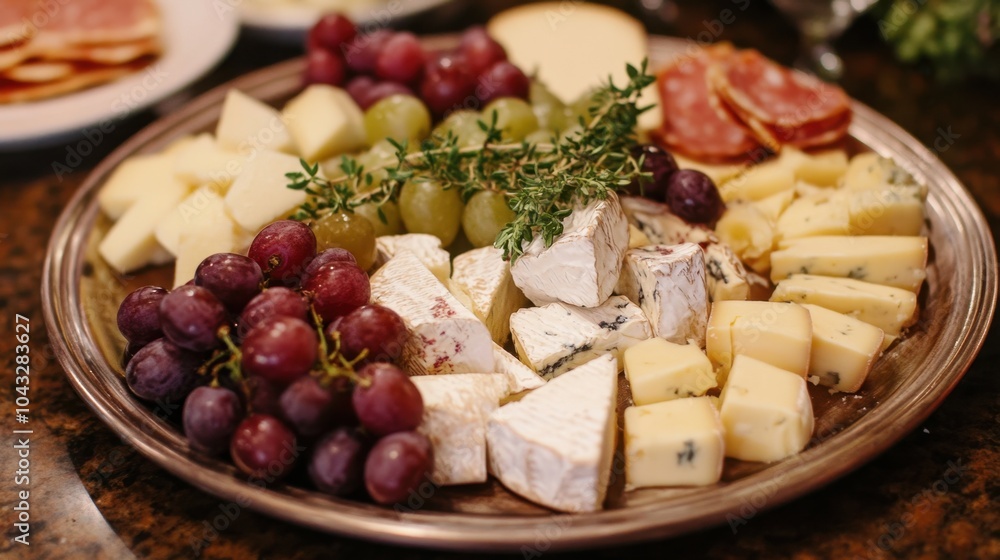 Gourmet Cheese Platter with Grapes and Crackers Gourmet Cheese Platter with Grapes and Crackers