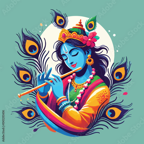 Vector poster of Lord Krishna holding a flute