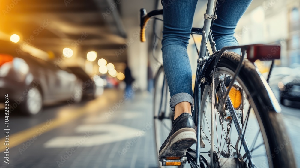 Fototapeta premium Urban Biking with Focus on Bicycle Wheel and Rider
