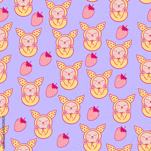 cute cat and strawberry .Seamless Pattern. hand drawn for fabric, wrapping, textile, wallpaper, apparel. Vector illustration.

