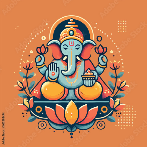 Vector illustration of Lord Ganesha, depicted with vibrant colors