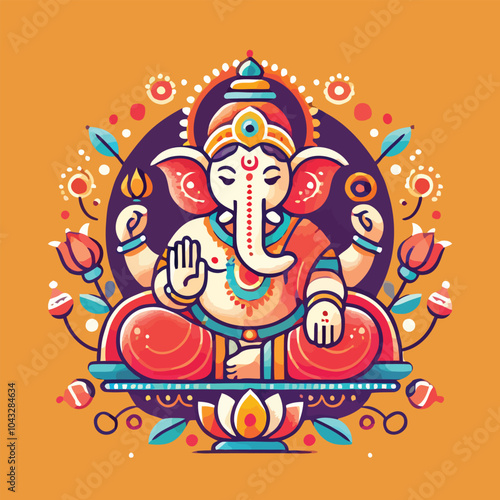 Vector illustration of Lord Ganesha, depicted with vibrant colors