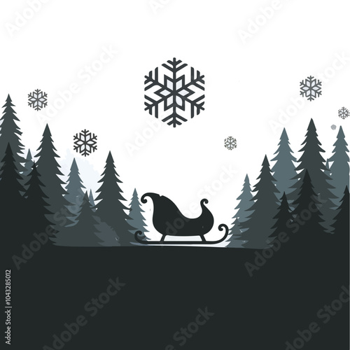 landscape with christmas trees & sleigh