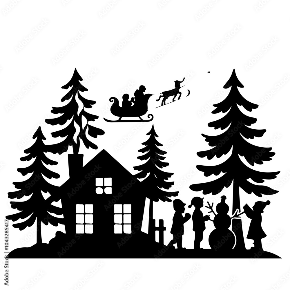 Obraz premium christmas tree and house with family