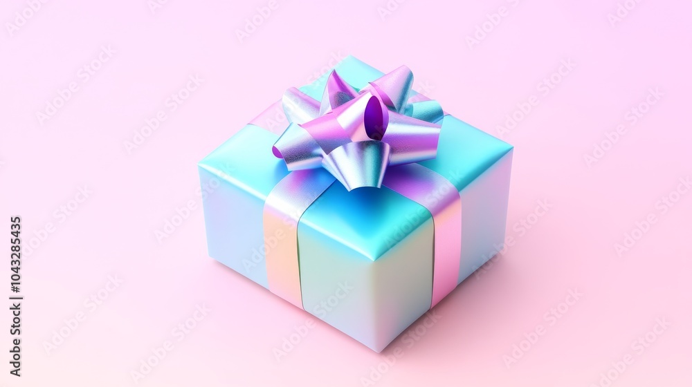A beautifully wrapped gift box with a pastel bow, featuring a blend of soft pink and blue colors against a soft pink background. A beautifully wrapped gift box with a pastel bow, featuring a blend of soft pink and blue colors against a soft pink background.
