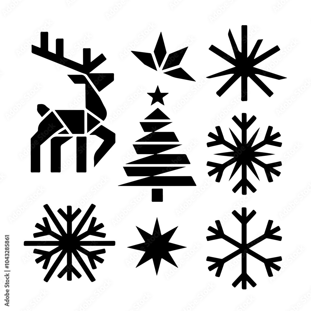 Fototapeta premium set of Reindeer | christmas tree | snowflake