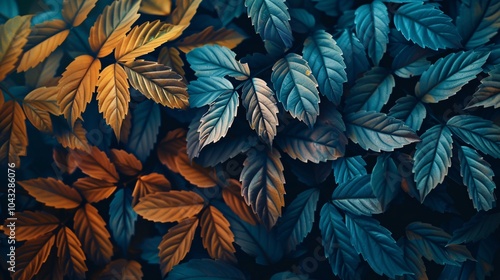 Abstract leaves background, a pattern that mimics nature's textures. Colorful plant texture, a representation of leaf design. photo