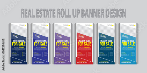 Real estate agency roll up banner design Bundle set 6 colorful variation.  ads banner, rollup ads, bundle set, bundle rollup, x banner bundle, colorful bundle, pullup bundle
