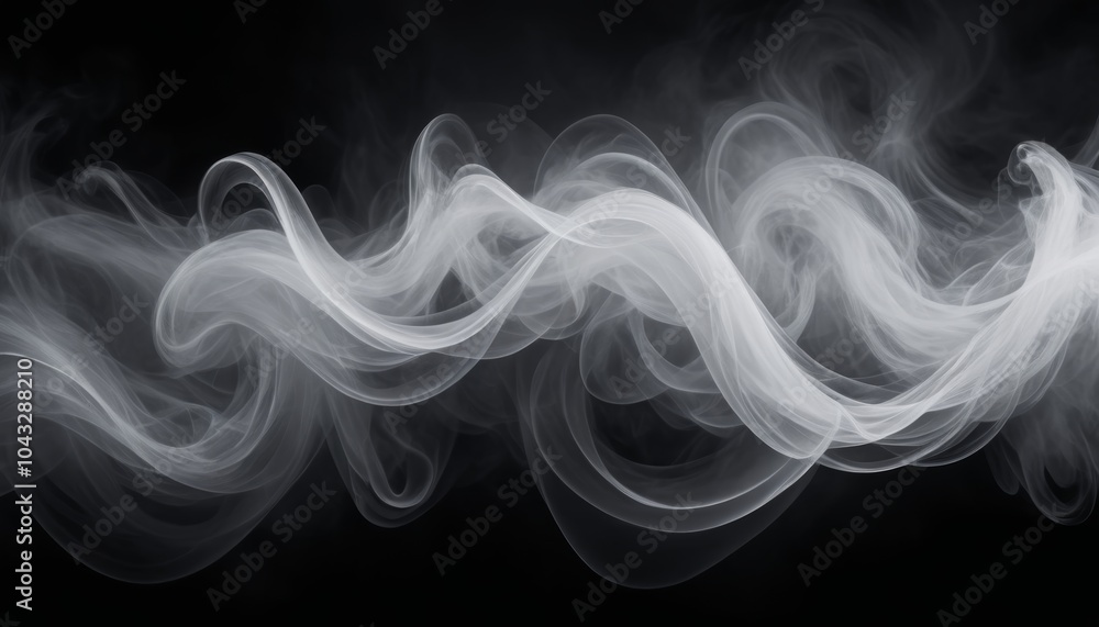 A captivating display of white abstract smoke twists and flows in enchanting patterns, creating a mystical ambiance against a deep black canvas, evoking a sense of tranquility and wonder A captivating display of white abstract smoke twists and flows in enchanting patterns, creating a mystical ambiance against a deep black canvas, evoking a sense of tranquility and wonder