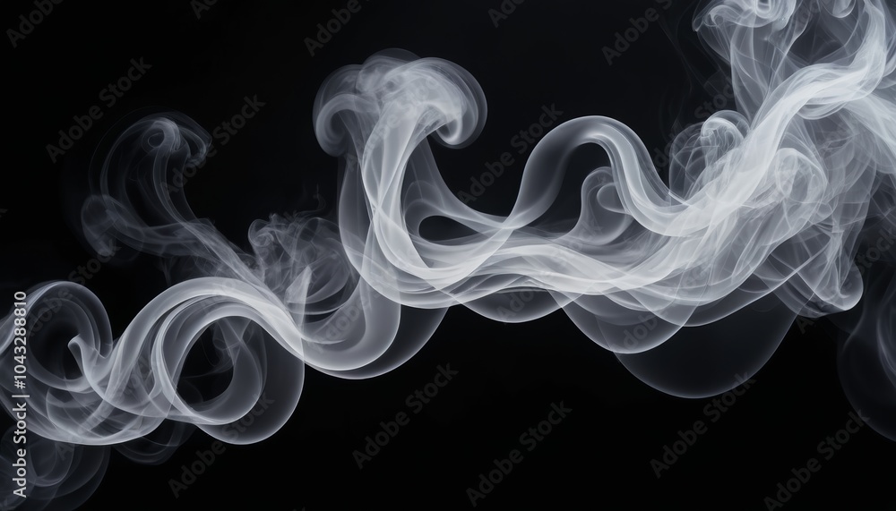 Delicate trail of smoke abstract swirl and weave, creating an enchanting display against a deep black background, captivating with their fluid grace Delicate trail of smoke abstract swirl and weave, creating an enchanting display against a deep black background, captivating with their fluid grace