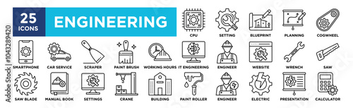 Engineering icon collection set. Containing design engineer, industrial, industry, construction, helmet, business, working