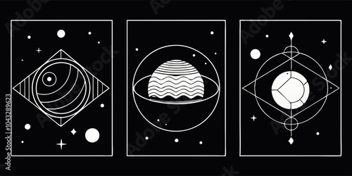 Geometric cosmic art: abstract planetary designs for modern decor