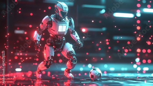 Futuristic Robot Soccer Player Dribbling a Ball