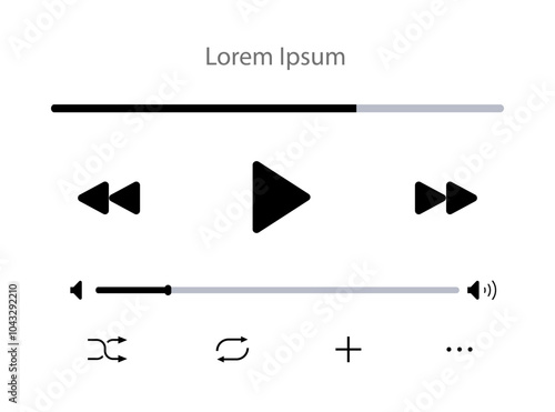 Podcast audio player bar template with button play or pause and timelime. Audio player for songs, podcast playlist. Light theme. Vector