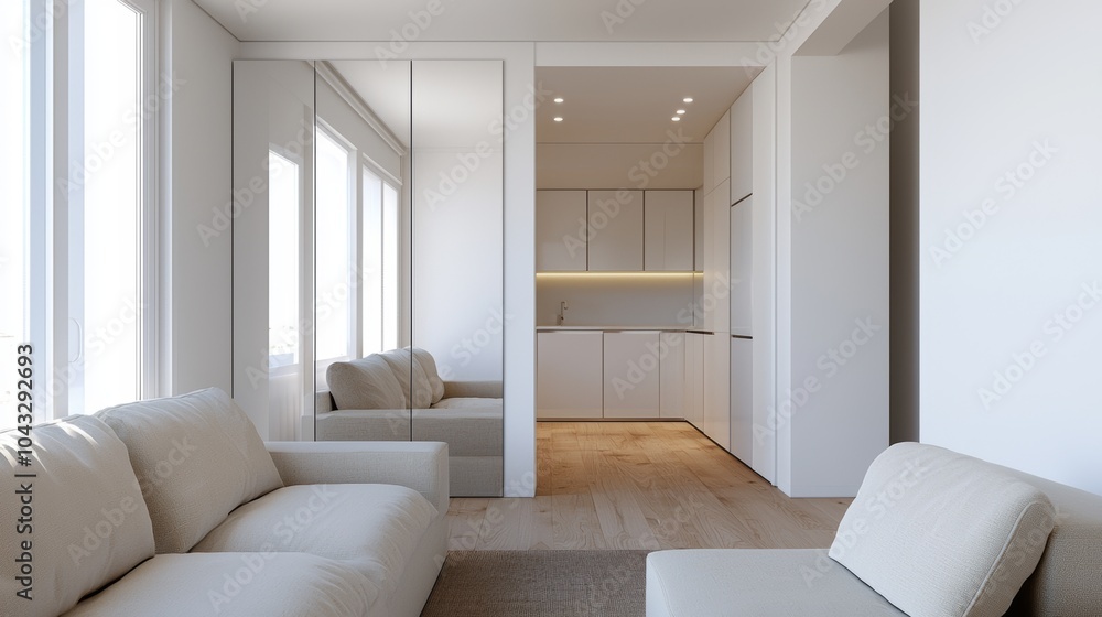 Elegant Micro Apartment with Mirrored Walls Elegant Micro Apartment with Mirrored Walls