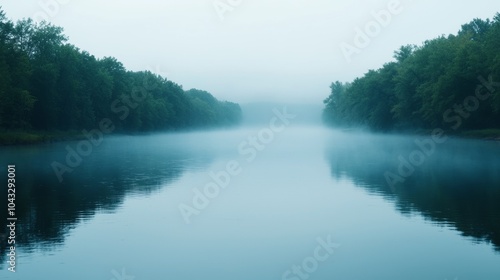 Fishermen Casting Lines at Misty Riverbend photo