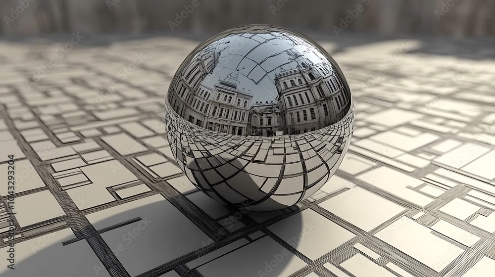 Highly detailed 3D sphere placed within a 2D outline creating a visual fusion of elements Highly detailed 3D sphere placed within a 2D outline creating a visual fusion of elements