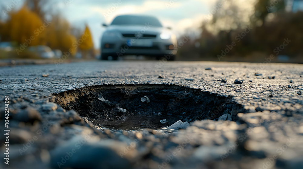 Closeup of a Pothole in Asphalt Road Closeup of a Pothole in Asphalt Road