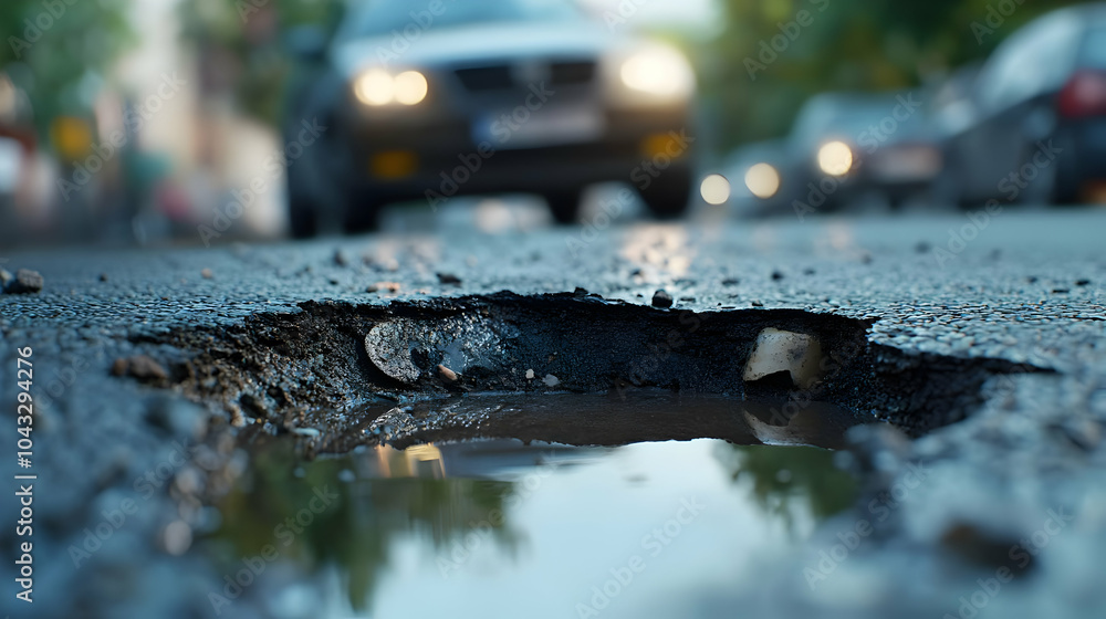 Photo of a Pothole in the Road Photo of a Pothole in the Road
