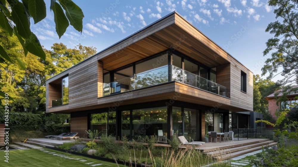 Modern Wooden House with Mountain Views and Lush Greenery Modern Wooden House with Mountain Views and Lush Greenery