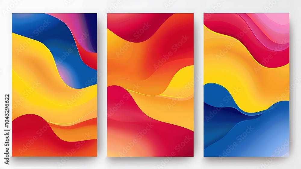 Obraz premium Three Poster Frame with Modern Abstract Geometric Shapes, Floral Artwork Wall decoration Background