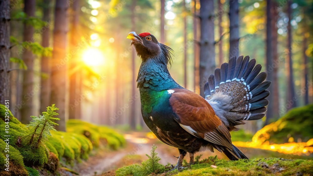Fototapeta premium A majestic capercaillie male, a regal presence amidst the Central European forest.