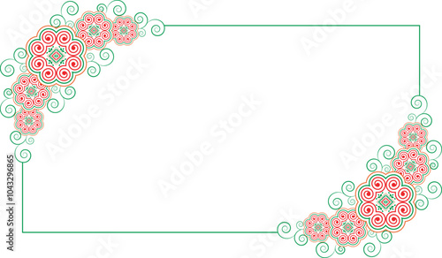Illustration frame designed with flowers and vines, imitating the Hmong ethnic pattern.