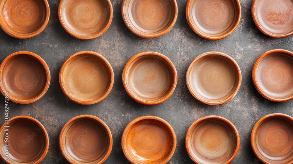 Rustic Brown Ceramic Bowls Array on Textured Background Rustic Brown Ceramic Bowls Array on Textured Background