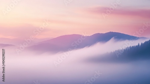 Wallpaper Mural Mysterious fog rolling over hills at dawn, the mist creating an ethereal and captivating landscape with soft, warm light Torontodigital.ca