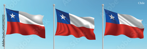Set of three flags of Chile waving on flagpoles Free Download Set of three flags of Chile waving on flagpoles - GFXLoad