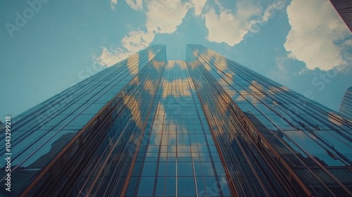 Wallpaper Mural A bold architectural shot of a modern skyscraper with a reflective glass fade, blending the city and sky into its design Torontodigital.ca