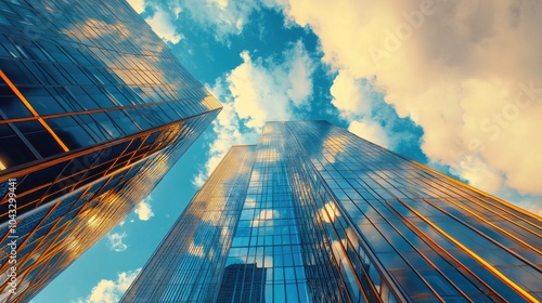 Wallpaper Mural A bold shot of a modern skyscraper with a glass exterior, its reflective surface mirroring the city and sky in dramatic fashion Torontodigital.ca