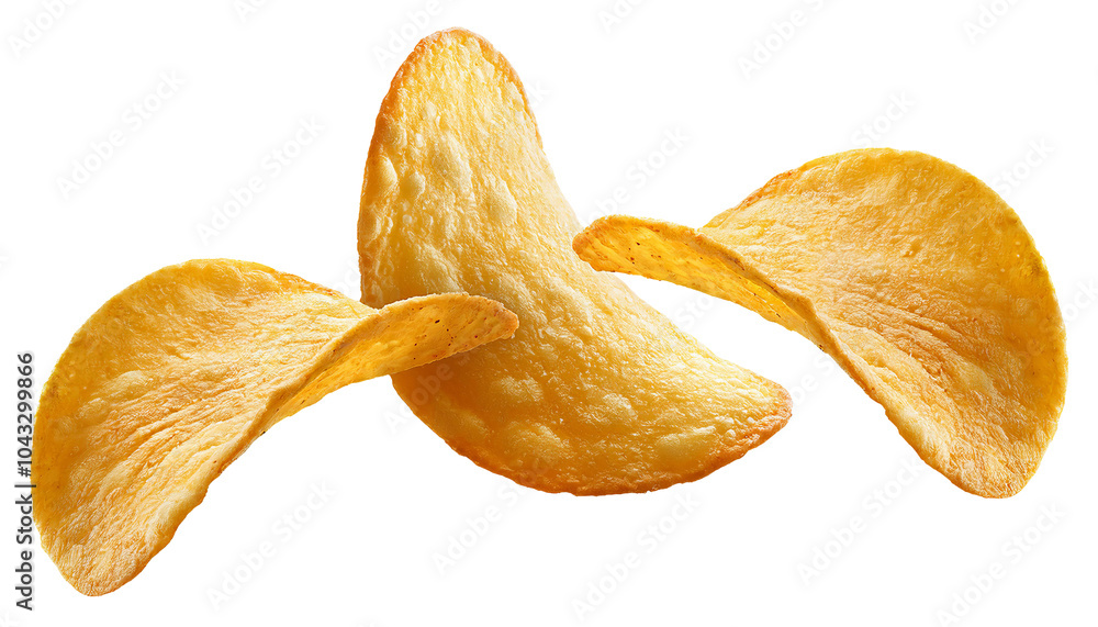 Crunchy potato chips close-up hover in air, cut out, isolated on transparent background, png photo. Food levitation Crunchy potato chips close-up hover in air, cut out, isolated on transparent background, png photo. Food levitation