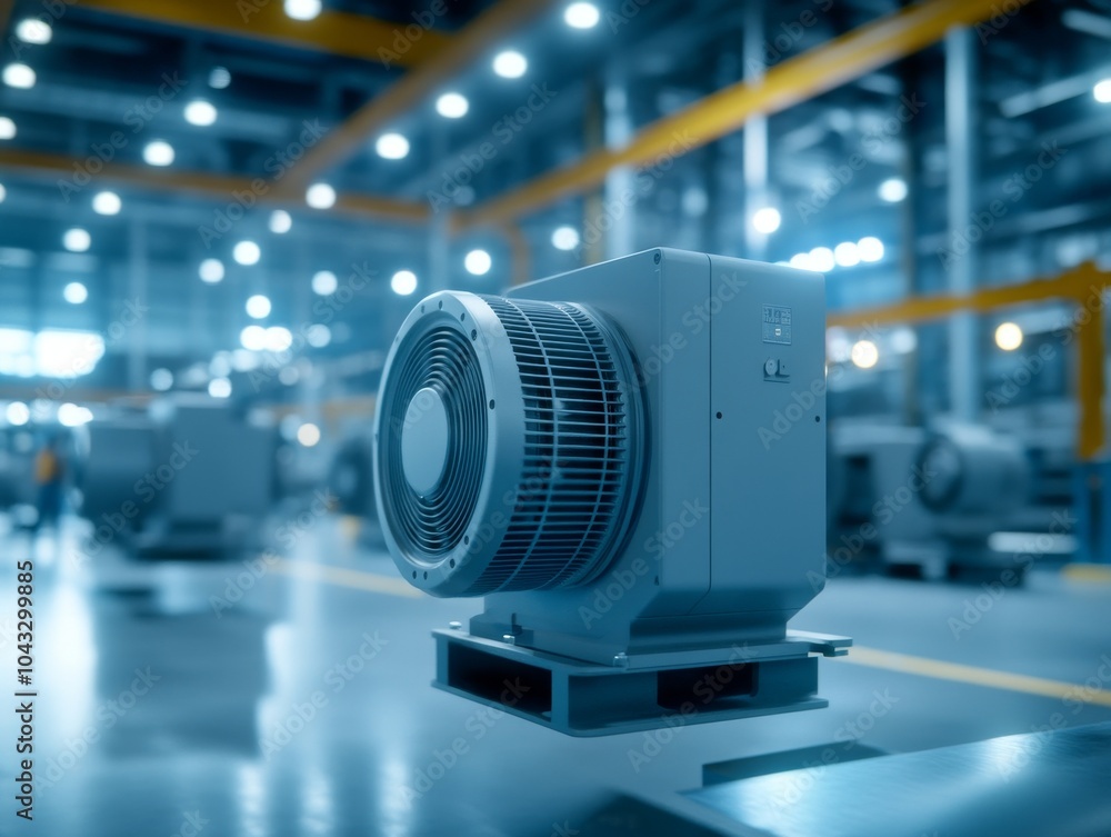 Industrial fan in a modern factory setting, showcasing advanced engineering and efficient design for optimal air circulation. Industrial fan in a modern factory setting, showcasing advanced engineering and efficient design for optimal air circulation.