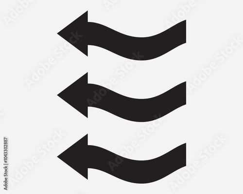 Three Arrows Arrow Left Side West Flow Flowing Move Movement Vent Navigate Path Orientation Pathway Wave Black White Vector Sign Icon Shape Outline