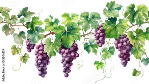 Wallpaper Mural Watercolor painting of grape leaves and 
 grape vines isolate on a white background.  Torontodigital.ca