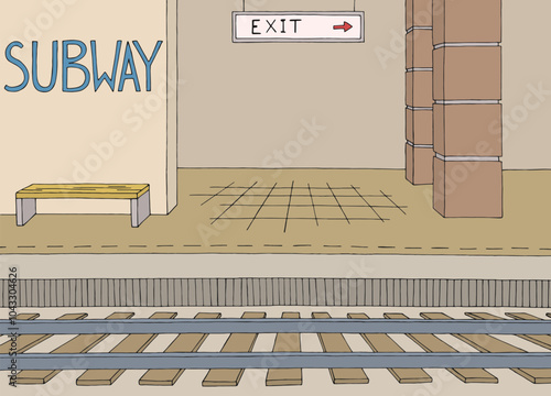 Subway station platform graphic color sketch illustration vector 
