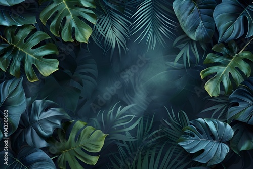 A group of tropical leaves on a dark background