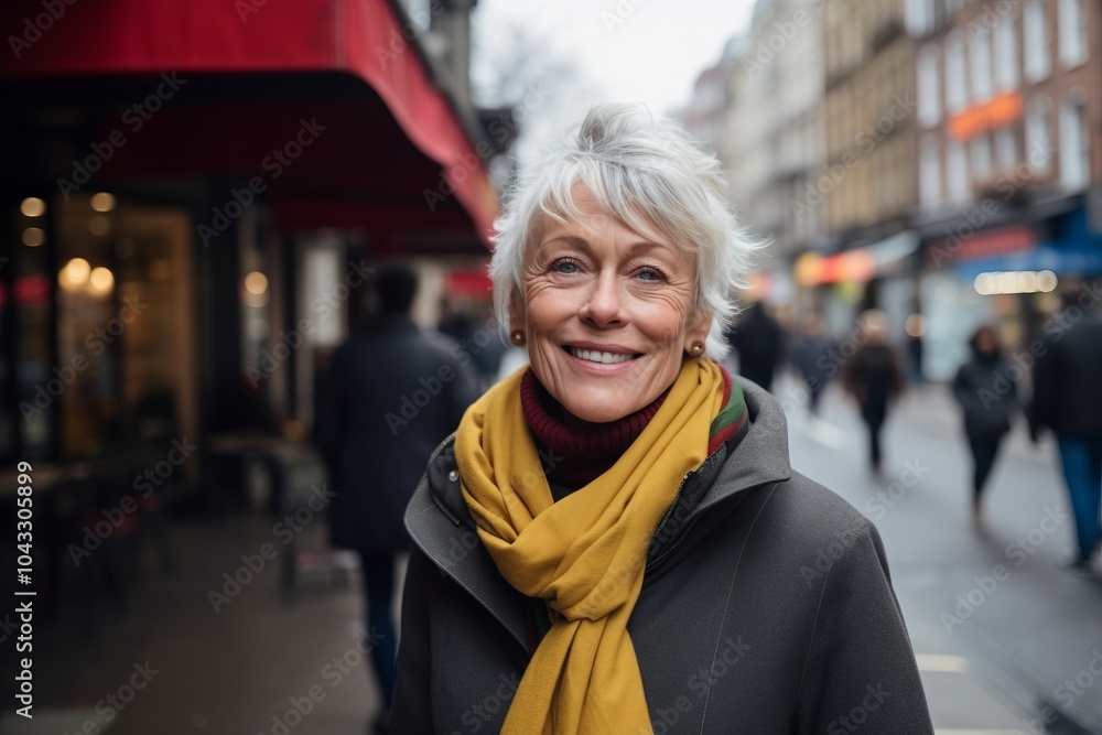 Portrait of a smiling senior woman standing in the city street. Portrait of a smiling senior woman standing in the city street.